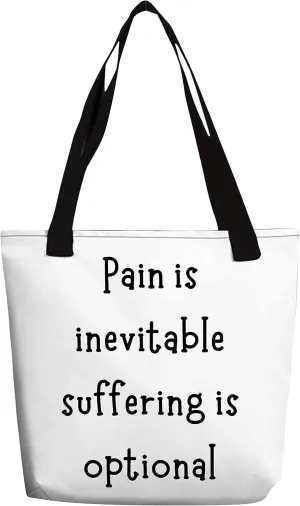 eloria Tote Bag Pain Is Inevitable Quote Printed Bag Cotton Canvas Fabric Hand Bag
