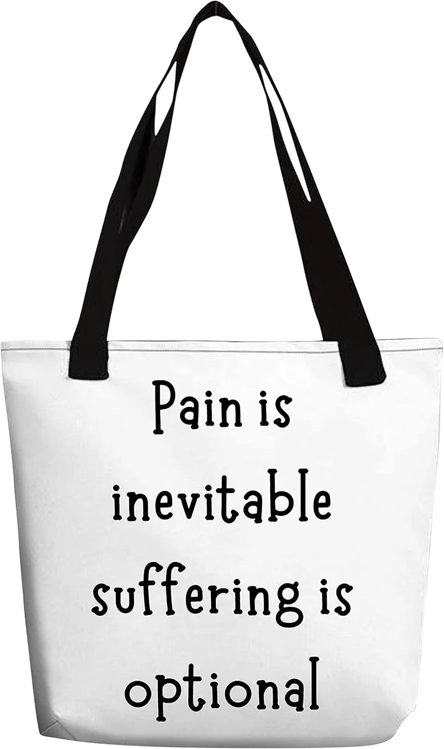 eloria Tote Bag Pain Is Inevitable Quote Printed Bag Cotton Canvas Fabric Hand Bag