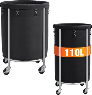 ELYKEN Laundry Hamper on Wheels, 45 Gallons 170L Large Capacity   29 Gallons 110L Laundry Basket with Removable Liner Bag, Easy Rolling Clothes Cart with 4 Casters and 2 Brakes, Black