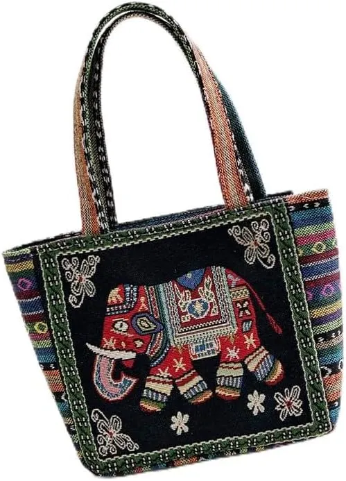 Embroidered canvas handbag, hand-held bag, casual work small shoulder bag