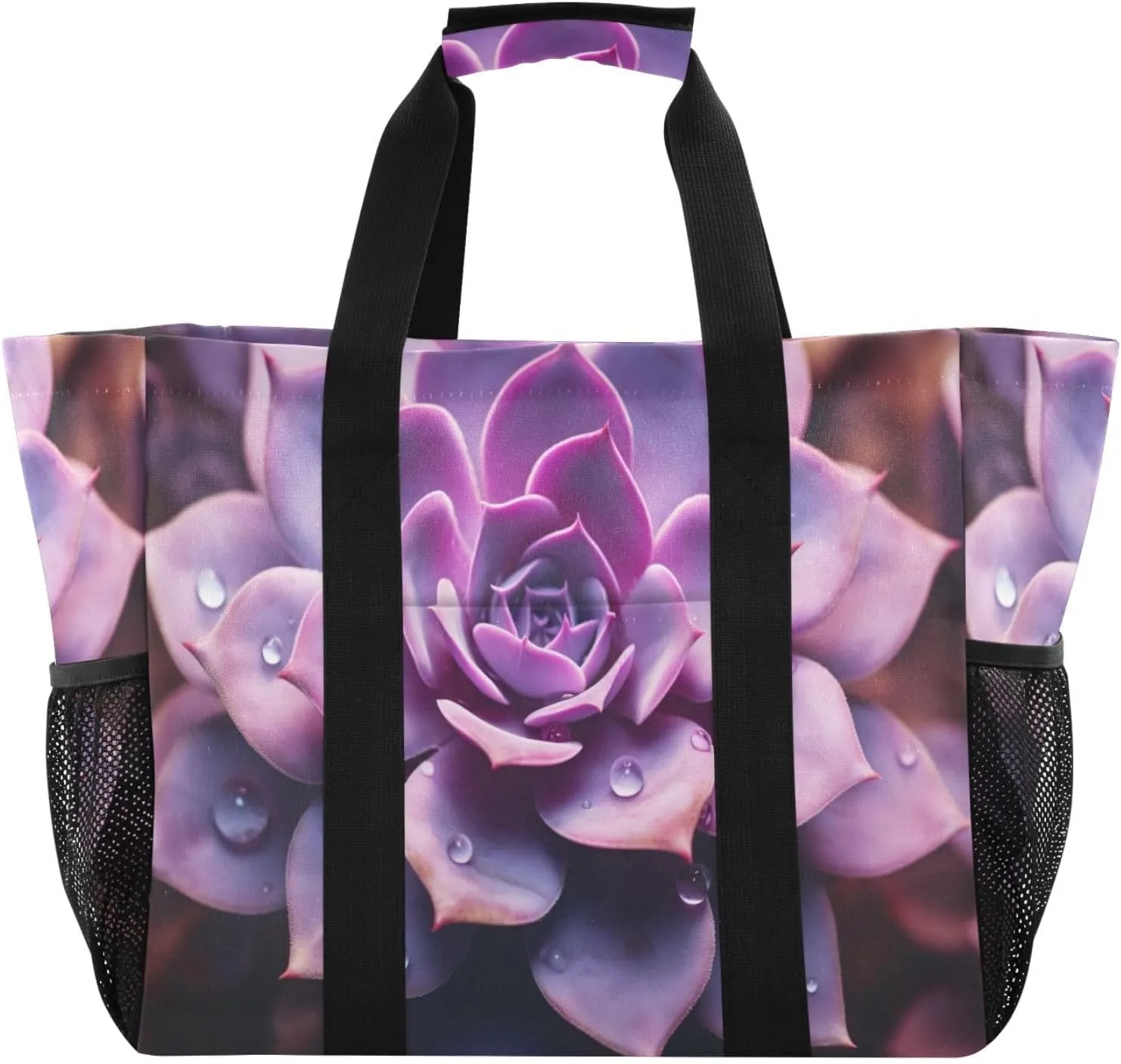 Emelivor Succulent Purple Large Tote Bag Canvas Travel Beach Diaper Bag Waterproof Pool Laundry Grocery Bags Handbags for Women Men Work Daily Shopping