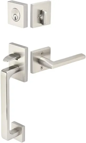 Emtek 4820 Baden Left Handed Single Cylinder Keyed Entry Brass Modern Handleset with Helios Levers, Satin Nickel Finish