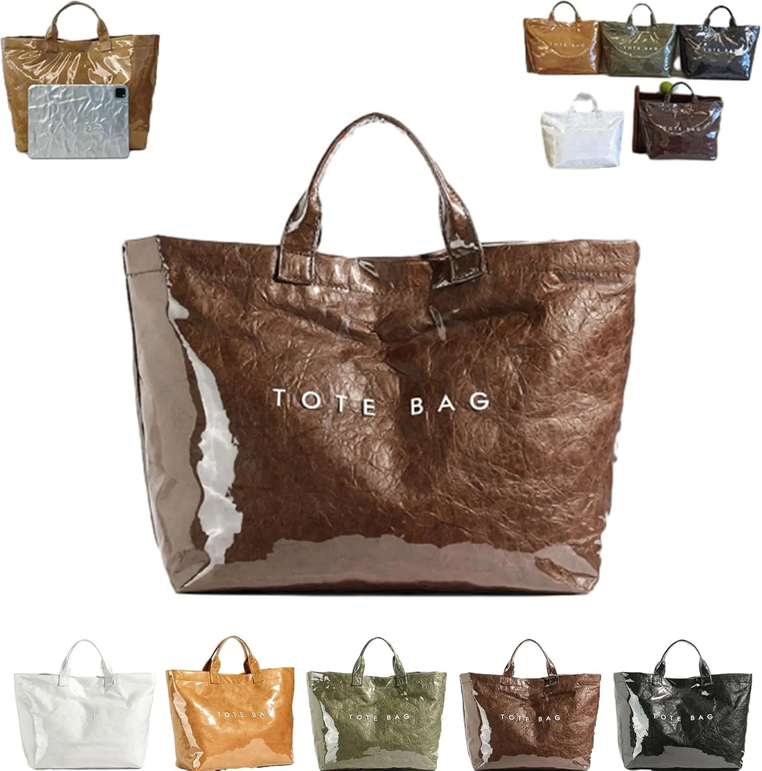 Enclosurea Women's Letters Print Tote Bag, Fashion Shopping Paper Bag Top Handle, Large Pvc Waterproof Canvas Bag Hobo