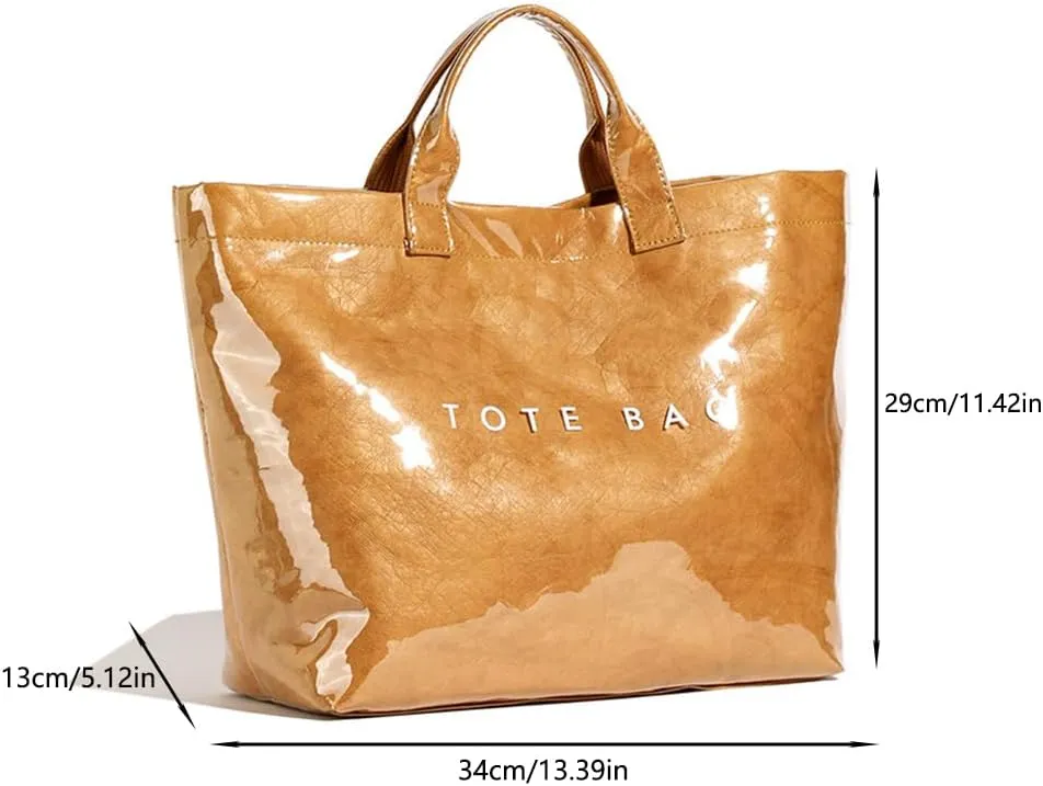 Enclosurea Women's Letters Print Tote Bag, Fashion Shopping Paper Bag Top Handle, Large Pvc Waterproof Canvas Bag Hobo