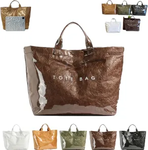 Enclosurea Women's Letters Print Tote Bag, Fashion Shopping Paper Bag Top Handle, Large Pvc Waterproof Canvas Bag Hobo