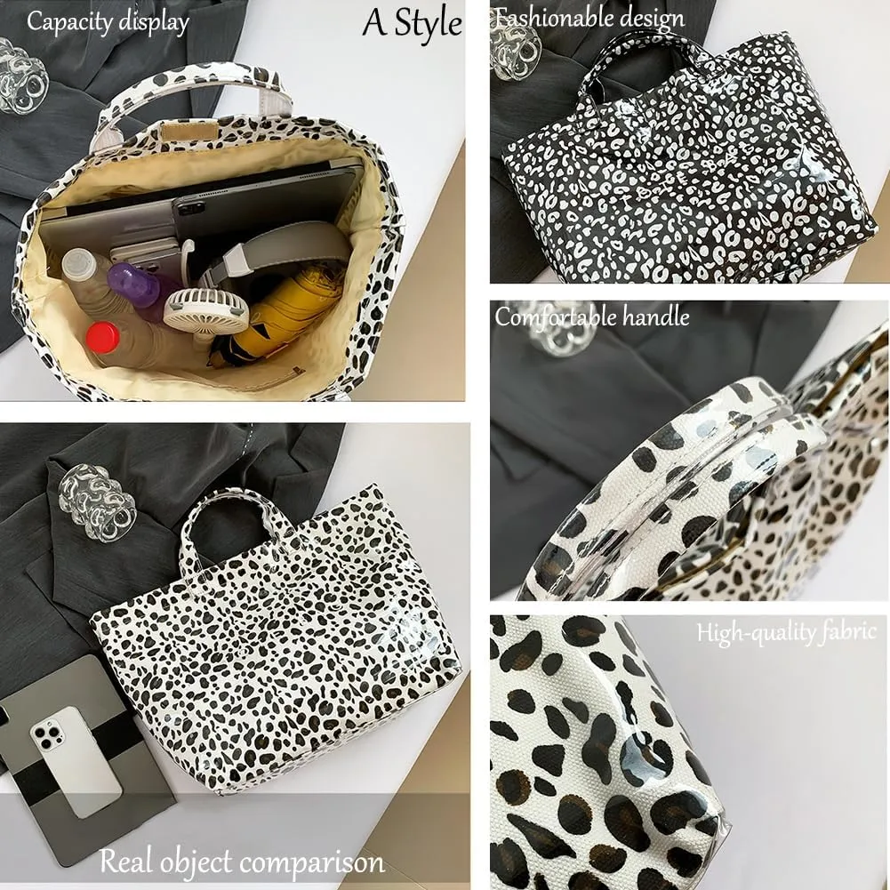 Enclosurea Women's Letters Print Tote Bag, Fashion Shopping Paper Bag Top Handle, Large Pvc Waterproof Canvas Bag Hobo
