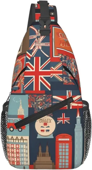 England Symbols Crossbody Bags for Men Women Fashion Sling Backpack Casual Chest Bag Travel Hiking Daypack
