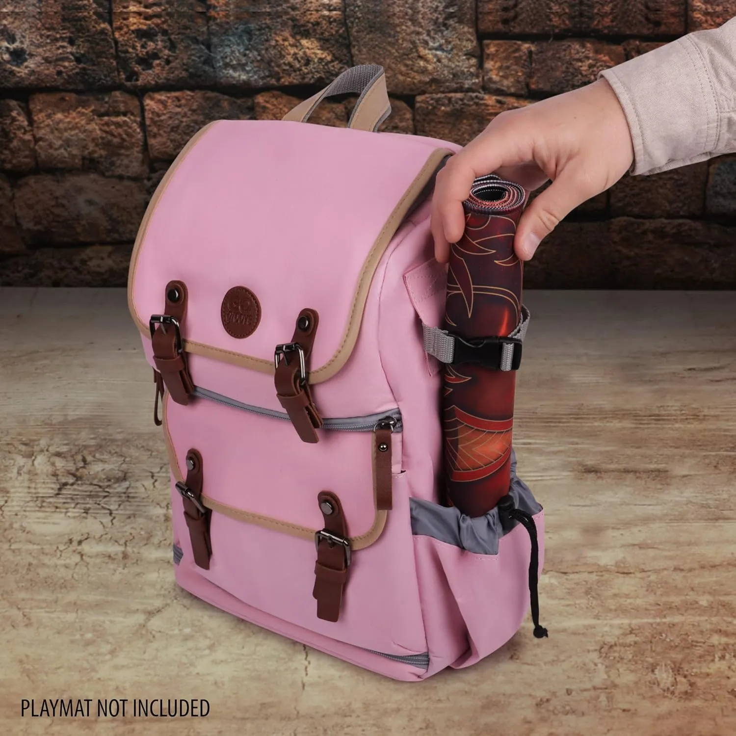 ENHANCE Mid-Size Trading Card Storage Box Backpack for Playing Card Case - Card Binder Space, TCG Deck Box Storage, Playmat Holder - Compatible with Magic the Gathering, YuGiOh, DnD (Pink)