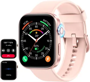 ENOMIR Smart Watch for Women iPhone & Android,1.99"" AMOLDE Screen 3ATM Waterproof Fitness Watch with Answer/Make Call AI Voice,24H-Heart Rate/SpO2/BP Monitor/Sleep Monitor,100  Sports Modes, Pink