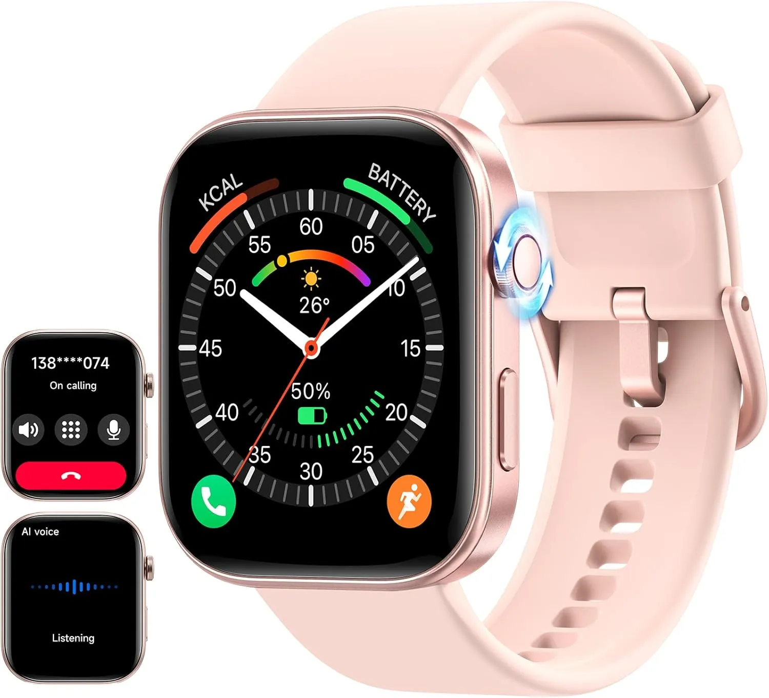 ENOMIR Smart Watch for Women iPhone & Android,1.99"" AMOLDE Screen 3ATM Waterproof Fitness Watch with Answer/Make Call AI Voice,24H-Heart Rate/SpO2/BP Monitor/Sleep Monitor,100  Sports Modes, Pink