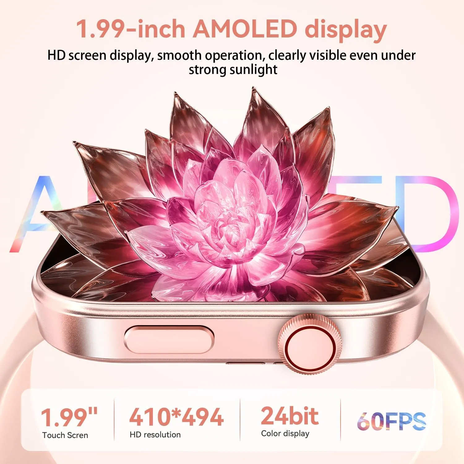 ENOMIR Smart Watch for Women iPhone & Android,1.99"" AMOLDE Screen 3ATM Waterproof Fitness Watch with Answer/Make Call AI Voice,24H-Heart Rate/SpO2/BP Monitor/Sleep Monitor,100  Sports Modes, Pink