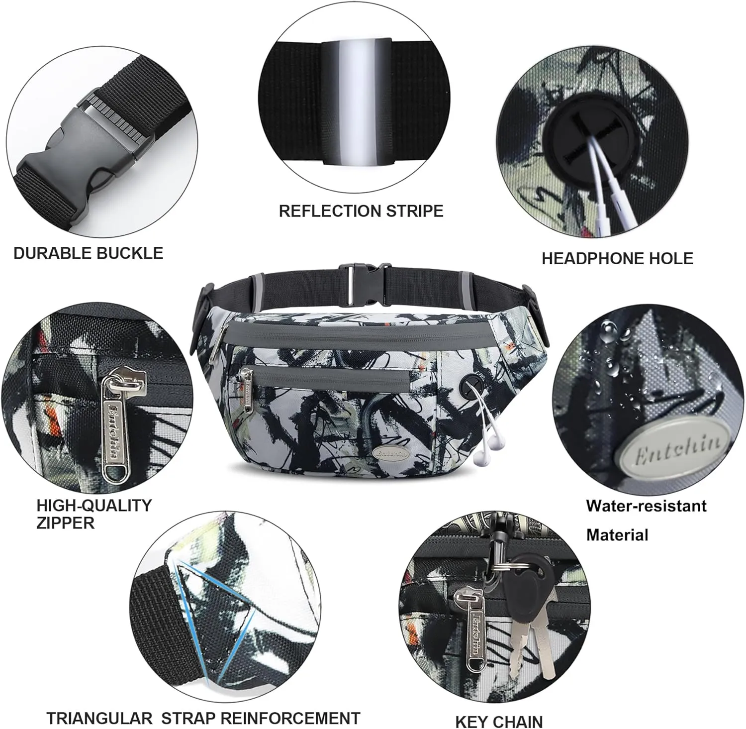 Entchin Fanny Pack for Women Men,Crossbody Belt Bag with 4-Zipper Pockets,Adjustable Waist Bag Pack,One of the Most Popular Travel Essential Gifts for Walking,Traveling,Cycling and Shopping