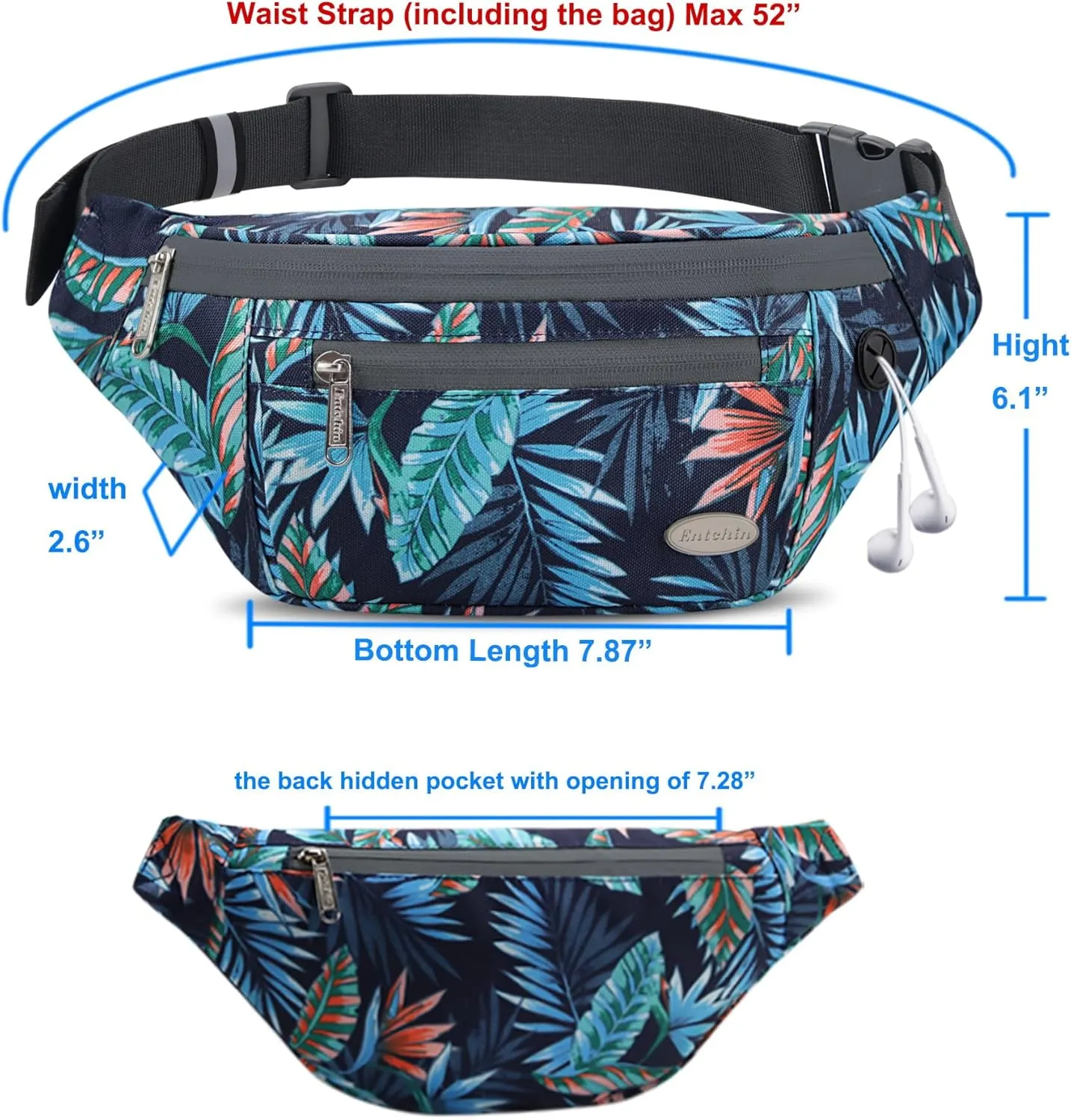 Entchin Fanny Pack for Women Men,Crossbody Belt Bag with 4-Zipper Pockets,Adjustable Waist Bag Pack,One of the Most Popular Travel Essential Gifts for Walking,Traveling,Cycling and Shopping