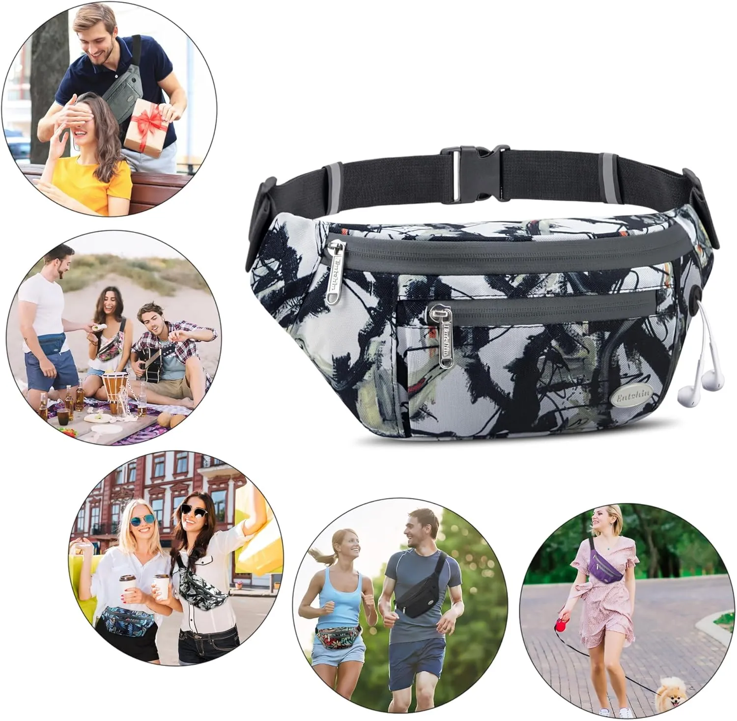 Entchin Fanny Pack for Women Men,Crossbody Belt Bag with 4-Zipper Pockets,Adjustable Waist Bag Pack,One of the Most Popular Travel Essential Gifts for Walking,Traveling,Cycling and Shopping