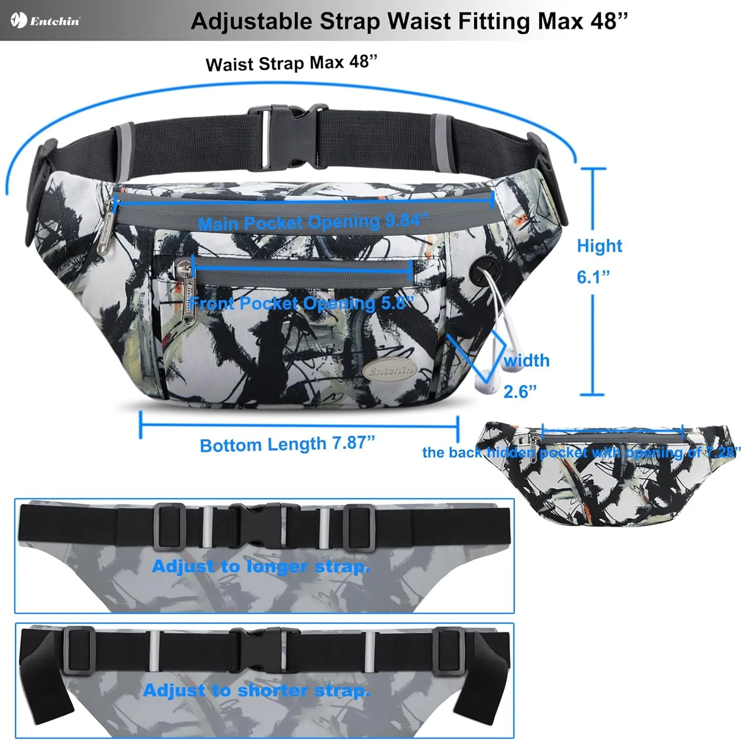 Entchin Fanny Pack for Women Men,Crossbody Belt Bag with 4-Zipper Pockets,Adjustable Waist Bag Pack,One of the Most Popular Travel Essential Gifts for Walking,Traveling,Cycling and Shopping