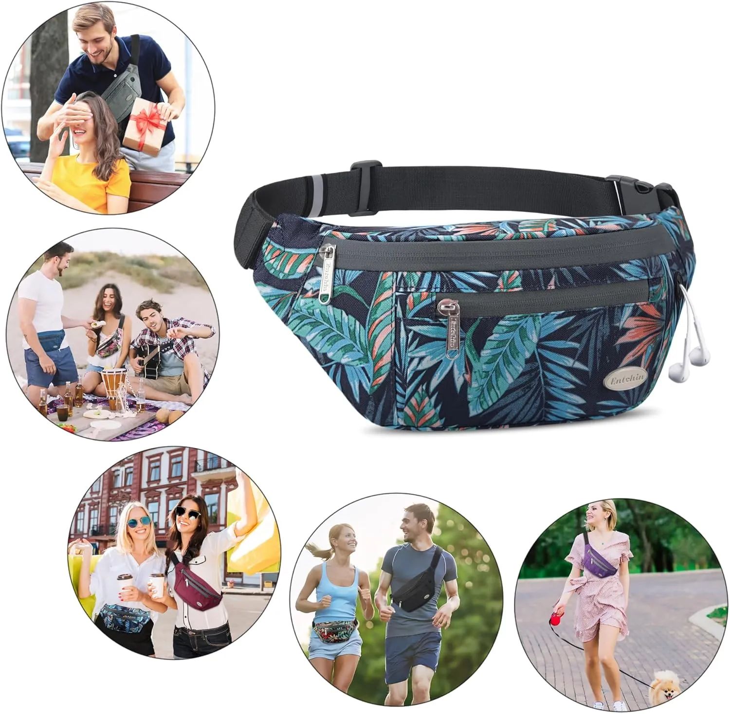 Entchin Fanny Pack for Women Men,Crossbody Belt Bag with 4-Zipper Pockets,Adjustable Waist Bag Pack,One of the Most Popular Travel Essential Gifts for Walking,Traveling,Cycling and Shopping