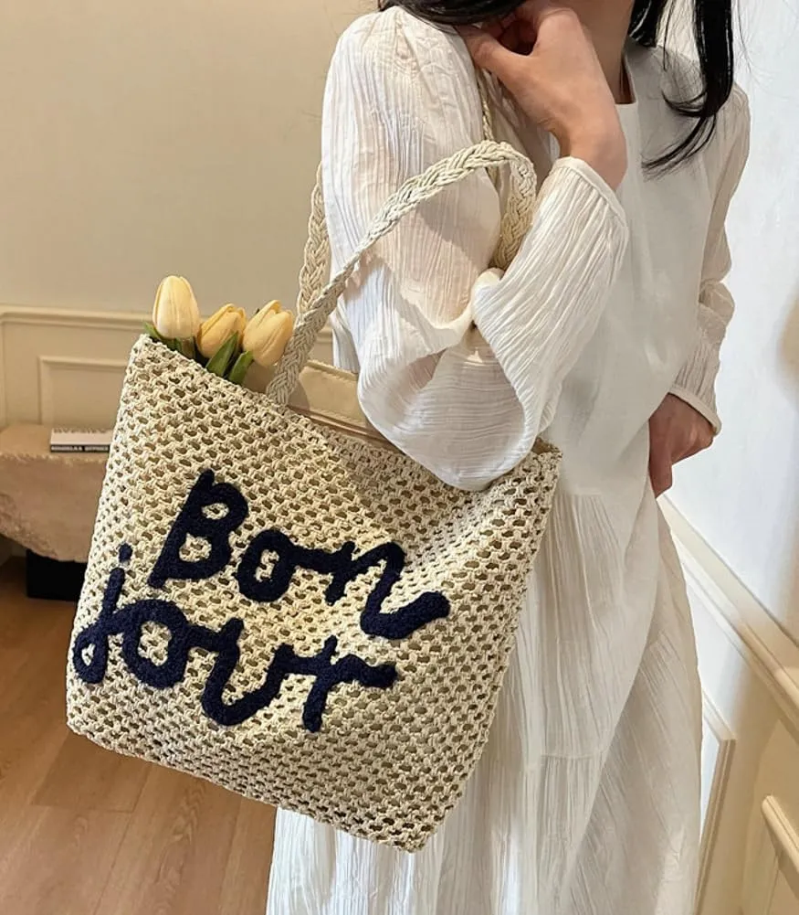 Epsion Large Summer Straw Tote Bag for Women Stylish Shoulder Bag Vegan Leather Purse Chic Handbags 2025