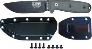ESEE Knives Model 4 Plain Edge Fixed Blade Knife (Black) with Black Molded Sheath & Belt Clip Plate