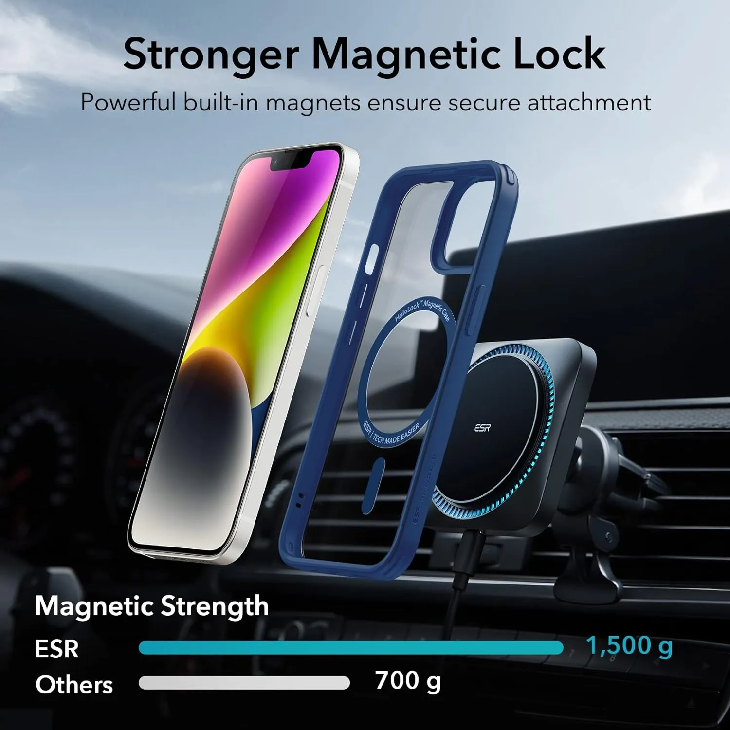 ESR for iPhone 14 Case/iPhone 13 Case, Compatible with MagSafe, Shockproof Military-Grade Protection, Magnetic Phone Case for iPhone 14/13, Classic Series (HaloLock), Clear Blue