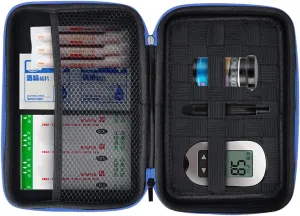 Eva Hard Sell Protective Bag Travel Organizer Case for Diabetic Supplies Testing Kit, Blood Glucose Monitoring Systems, Test Strips, Syringes, Insulin, Electronic Accessories, Nikon Camera (Blue)