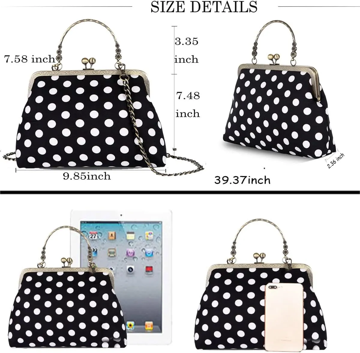Evening Bag Vintage Purse Kiss Lock Purses and Handbags for Women Floral Canvas Handbag