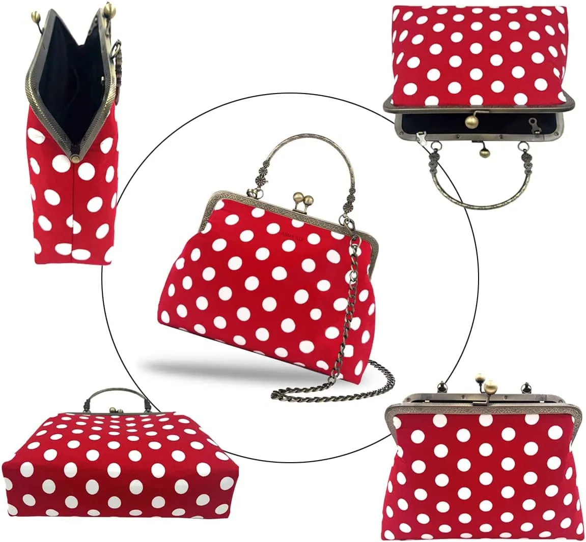 Evening Bag Vintage Purse Kiss Lock Purses and Handbags for Women Floral Canvas Handbag