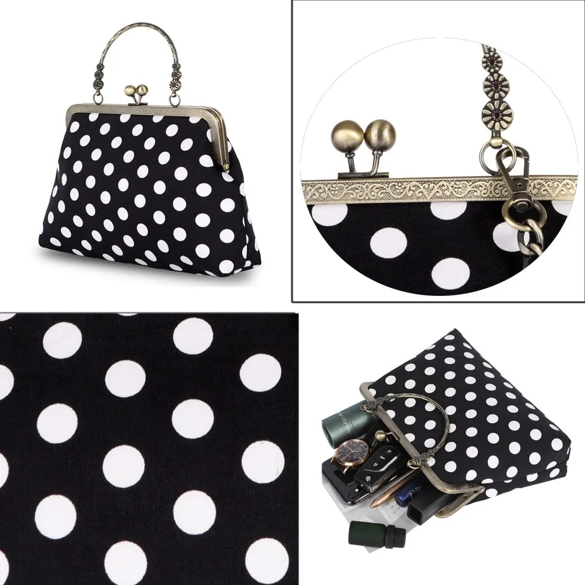 Evening Bag Vintage Purse Kiss Lock Purses and Handbags for Women Floral Canvas Handbag