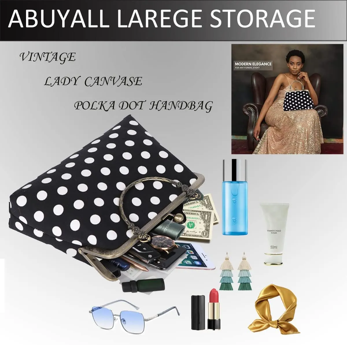 Evening Bag Vintage Purse Kiss Lock Purses and Handbags for Women Floral Canvas Handbag