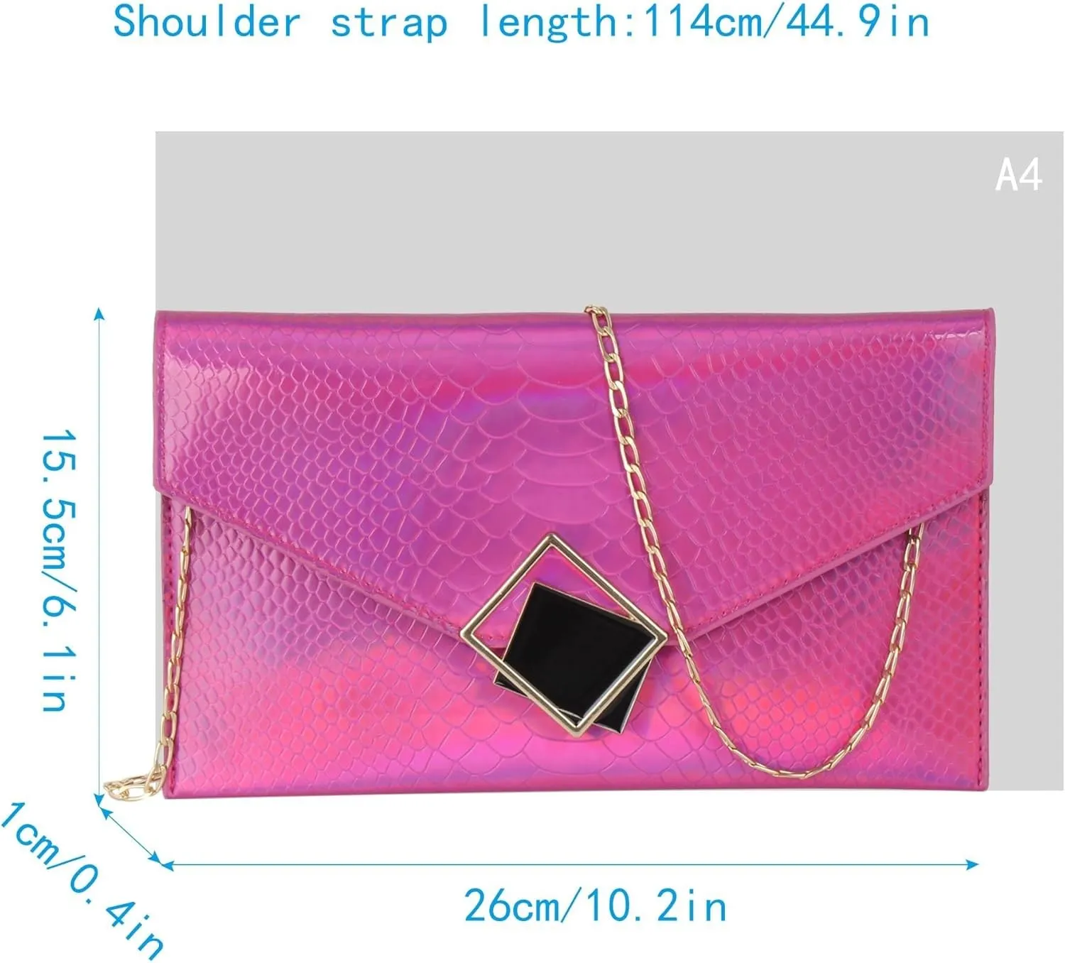 Evening Clutch Handbag Locking Buckle Hologram Satchel Purse Women Leather Crossbody Shoulder Envelope