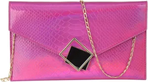 Evening Clutch Handbag Locking Buckle Hologram Satchel Purse Women Leather Crossbody Shoulder Envelope