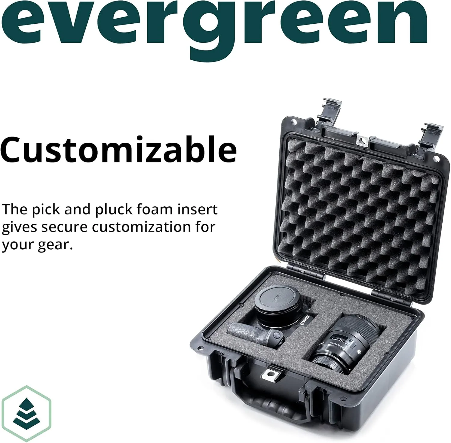 Evergreen 300 - USA Made Mil Spec Single Camera w/lens storage or Single Pistol w/Extra Magazine storage capacity case - Best hard protective case for storage and travel. Includes Pick & Pluck Foam