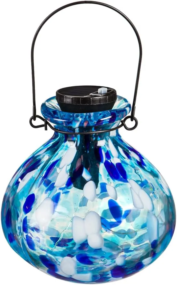 Evergreen 4.33 x 4.84 Inch Aqua Confetti Solar Lantern Small for Homes, Yards and Gardens