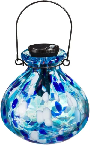 Evergreen 4.33 x 4.84 Inch Aqua Confetti Solar Lantern Small for Homes, Yards and Gardens