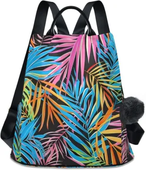 Exotic Leaves Pattern Backpack for Women Anti Theft Large Fashion Travel Shoulder Bag Purse Rucksack Lightweight