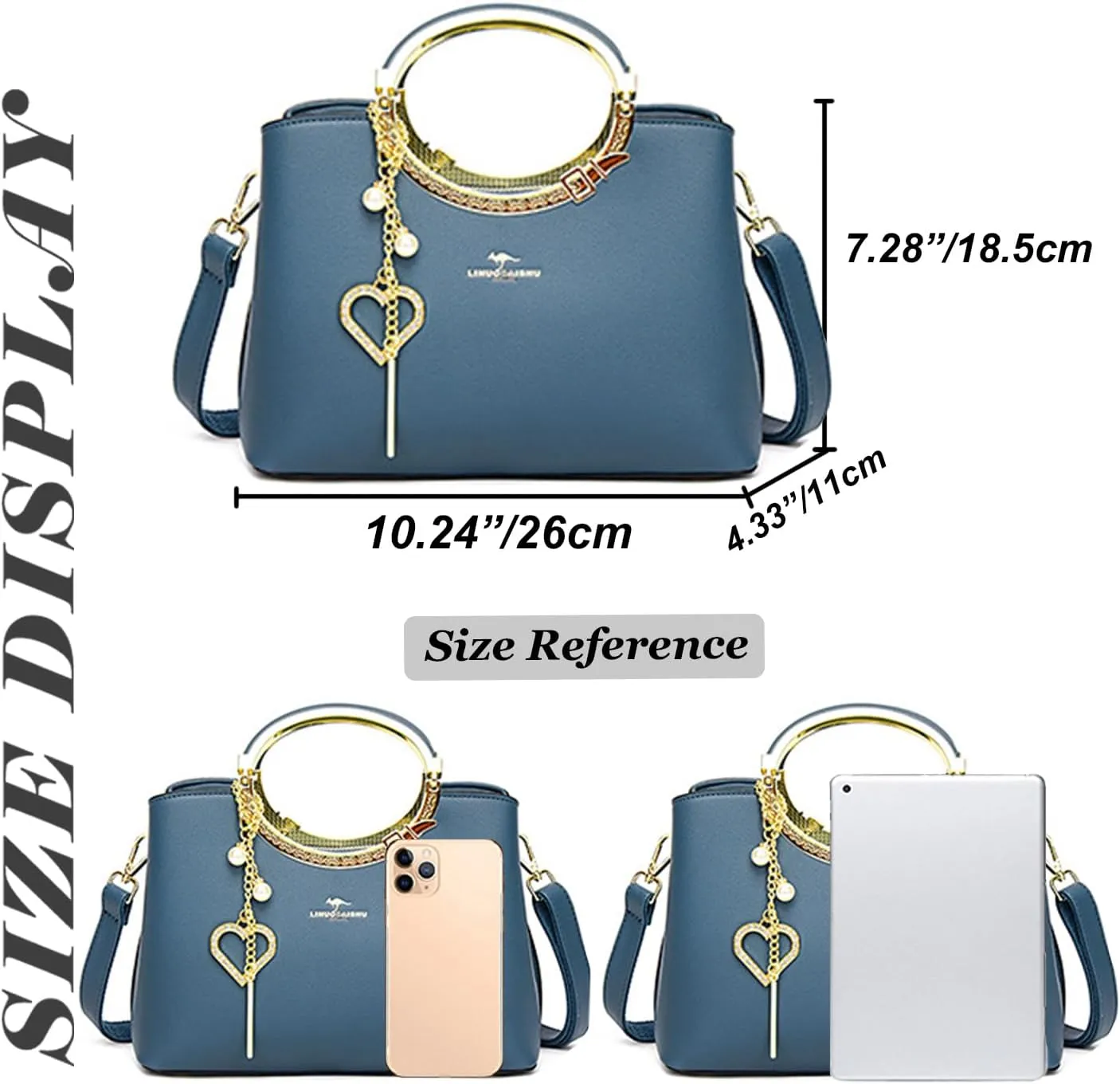 Exquisite Real Genuine Leather Metal Ring Handle Bag For Women Crossbody Handbags With Shoulder Strap For Women