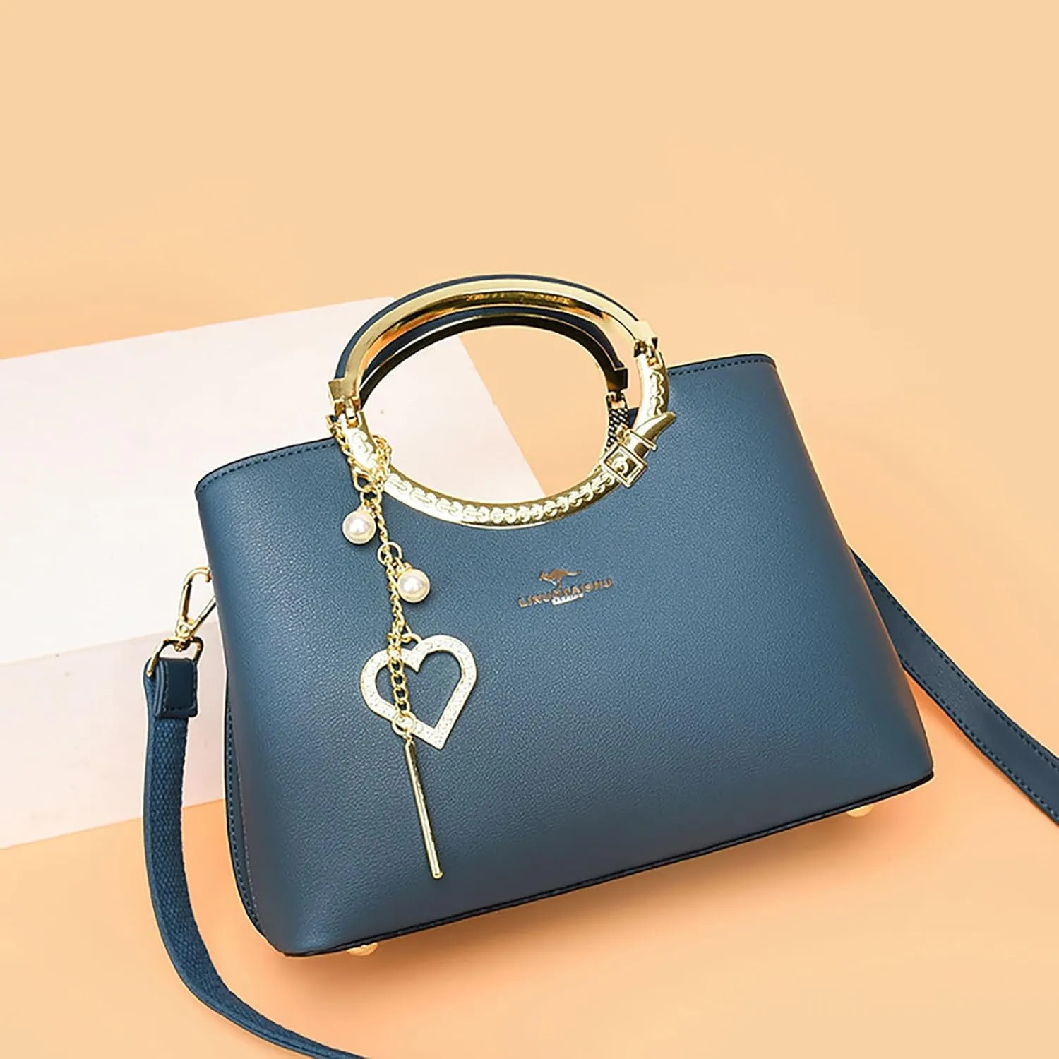Exquisite Real Genuine Leather Metal Ring Handle Bag For Women Crossbody Handbags With Shoulder Strap For Women