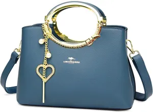 Exquisite Real Genuine Leather Metal Ring Handle Bag For Women Crossbody Handbags With Shoulder Strap For Women