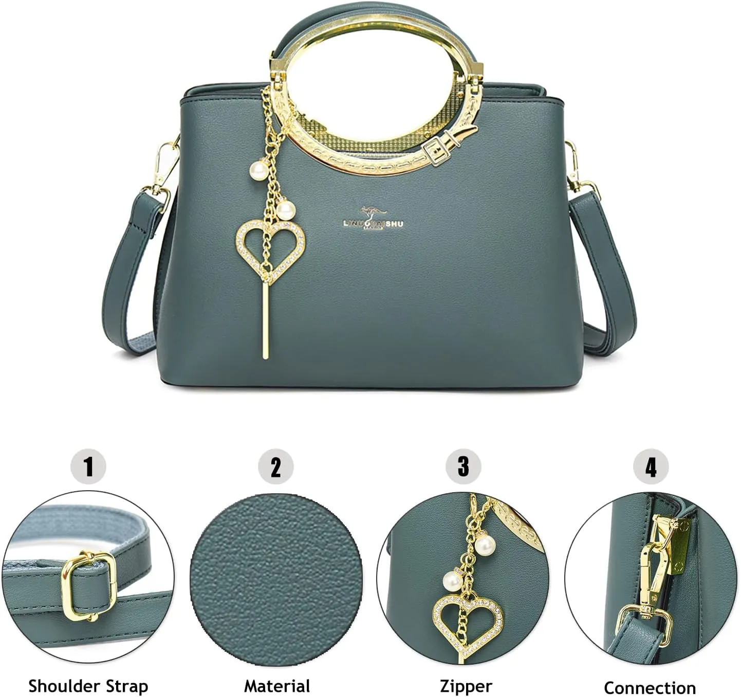 Exquisite Real Genuine Leather Metal Ring Handle Bag For Women Crossbody Handbags With Shoulder Strap For Women