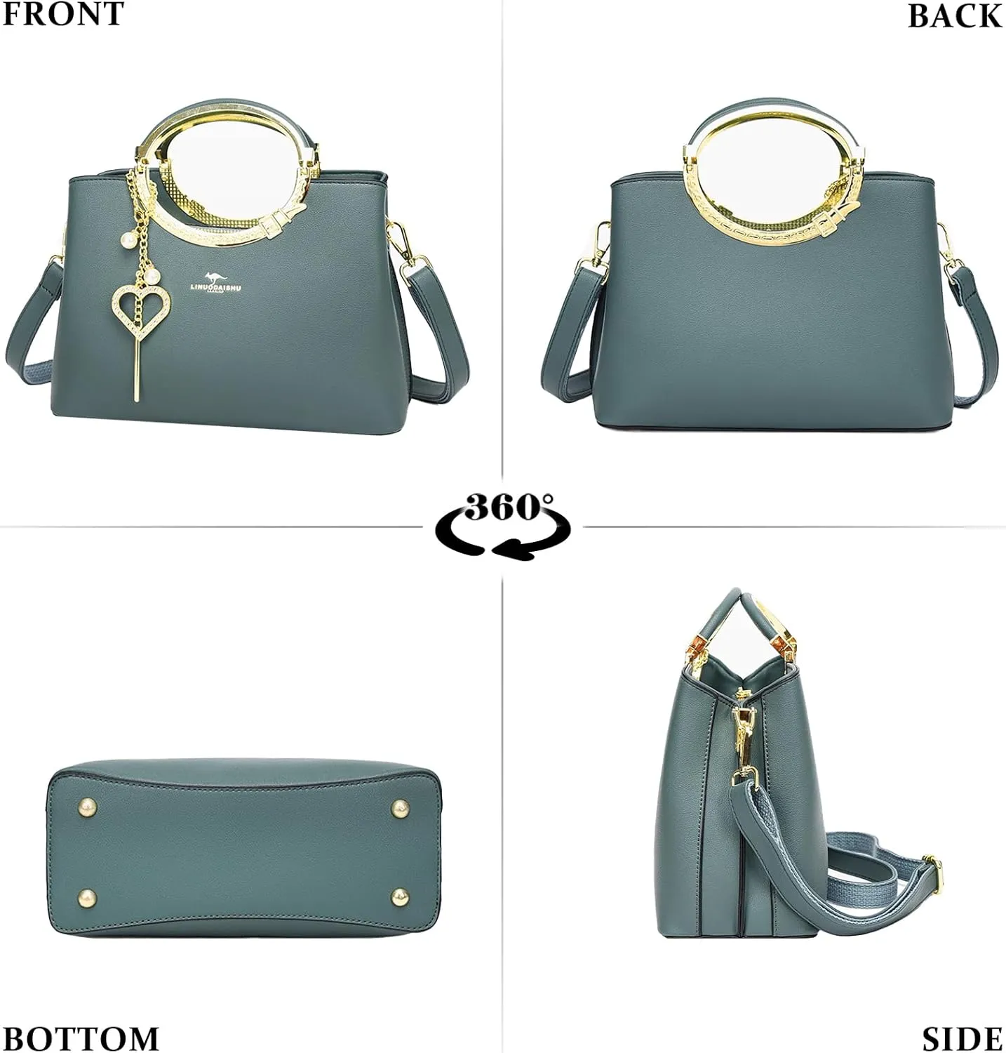 Exquisite Real Genuine Leather Metal Ring Handle Bag For Women Crossbody Handbags With Shoulder Strap For Women