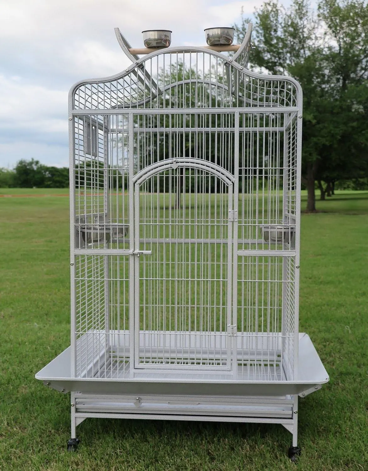 Extra Large Wrought Iron Open/Close Play Top Bird Parrot Cage, Include Metal Seed Guard Solid Metal Feeder Nest Doors Overall Dimensions: 35.25" Wx29.5"x62"H(with Seed Skirt)