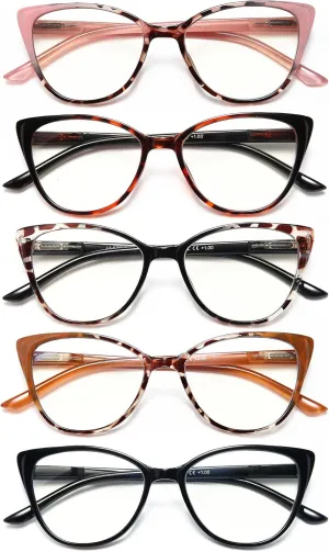 EYEURL 5 Pack Reading Glasses for Women-Cat Eye Blue Light Blocking Readers Fashion Computer Glasses with Spring Hinge Anti-Glare Readers for Women 2.5