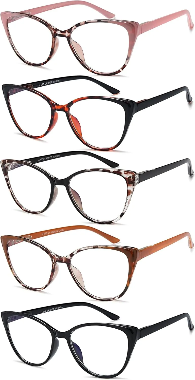 EYEURL 5 Pack Reading Glasses for Women-Cat Eye Blue Light Blocking Readers Fashion Computer Glasses with Spring Hinge Anti-Glare Readers for Women 2.5