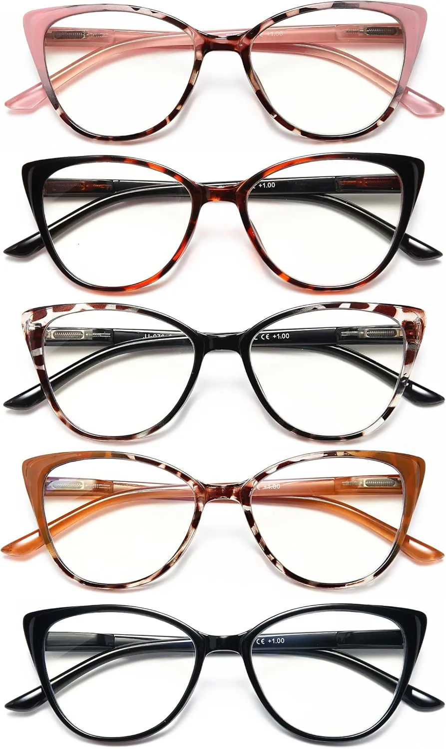 EYEURL 5 Pack Reading Glasses for Women-Cat Eye Blue Light Blocking Readers Fashion Computer Glasses with Spring Hinge Anti-Glare Readers for Women 2.5