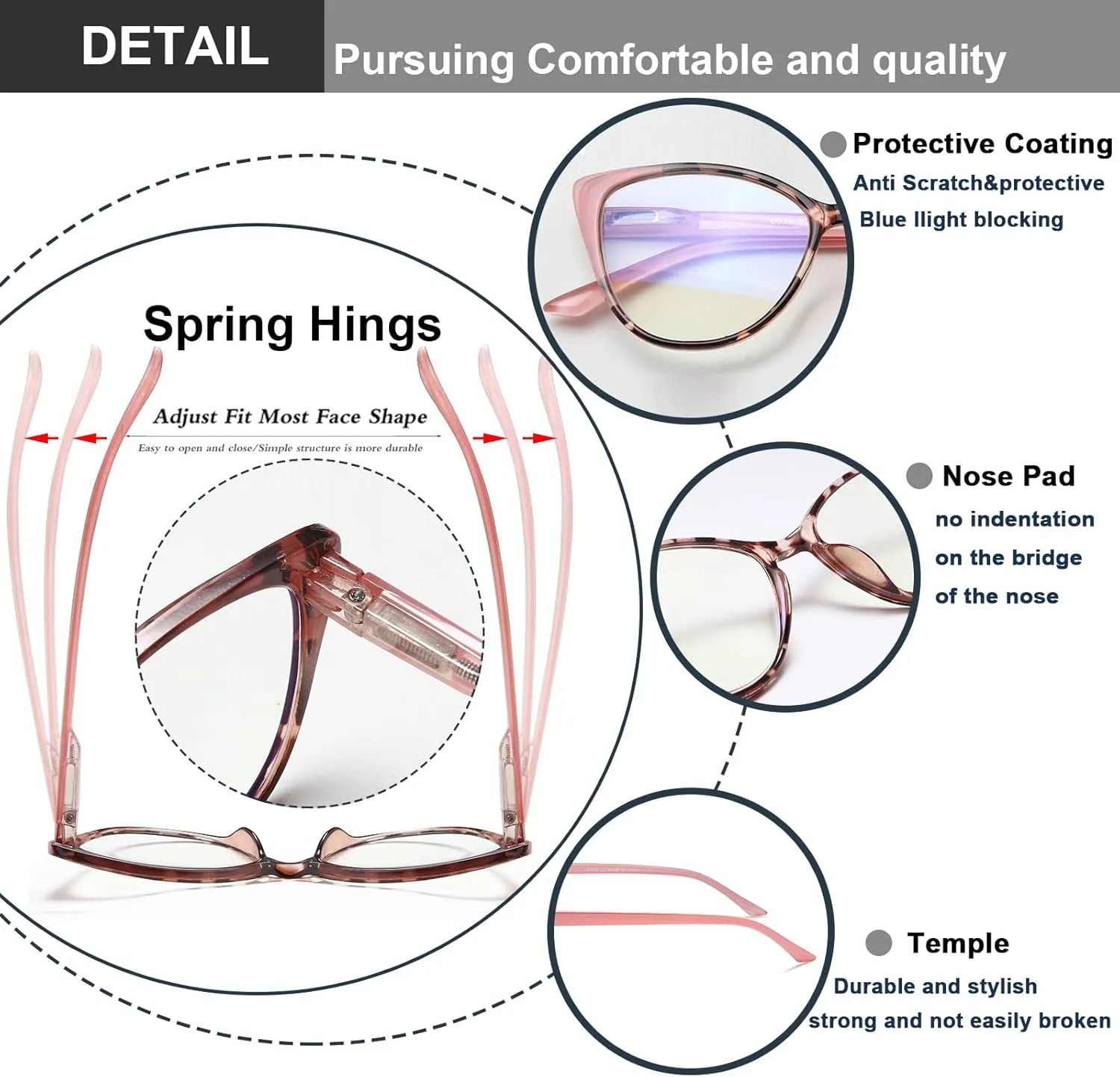 EYEURL 5 Pack Reading Glasses for Women-Cat Eye Blue Light Blocking Readers Fashion Computer Glasses with Spring Hinge Anti-Glare Readers for Women 2.5