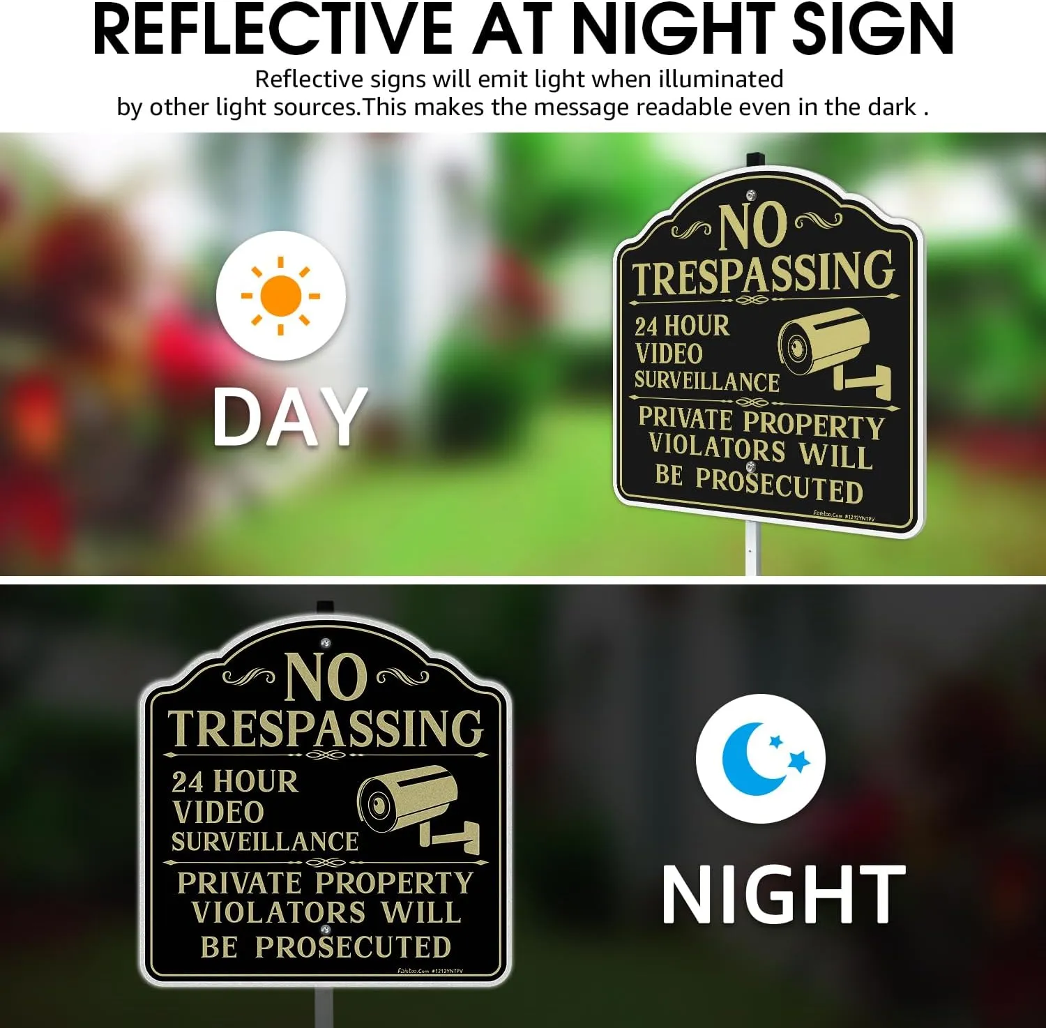 Faittoo No Trespassing Signs Private Property Video Surveillance Sign with 42" Stake, 2-Pack 12"x12" Rust Free Aluminum, Reflective, 2 Pre-drilled Holes, Includes Matching Screws & Wren