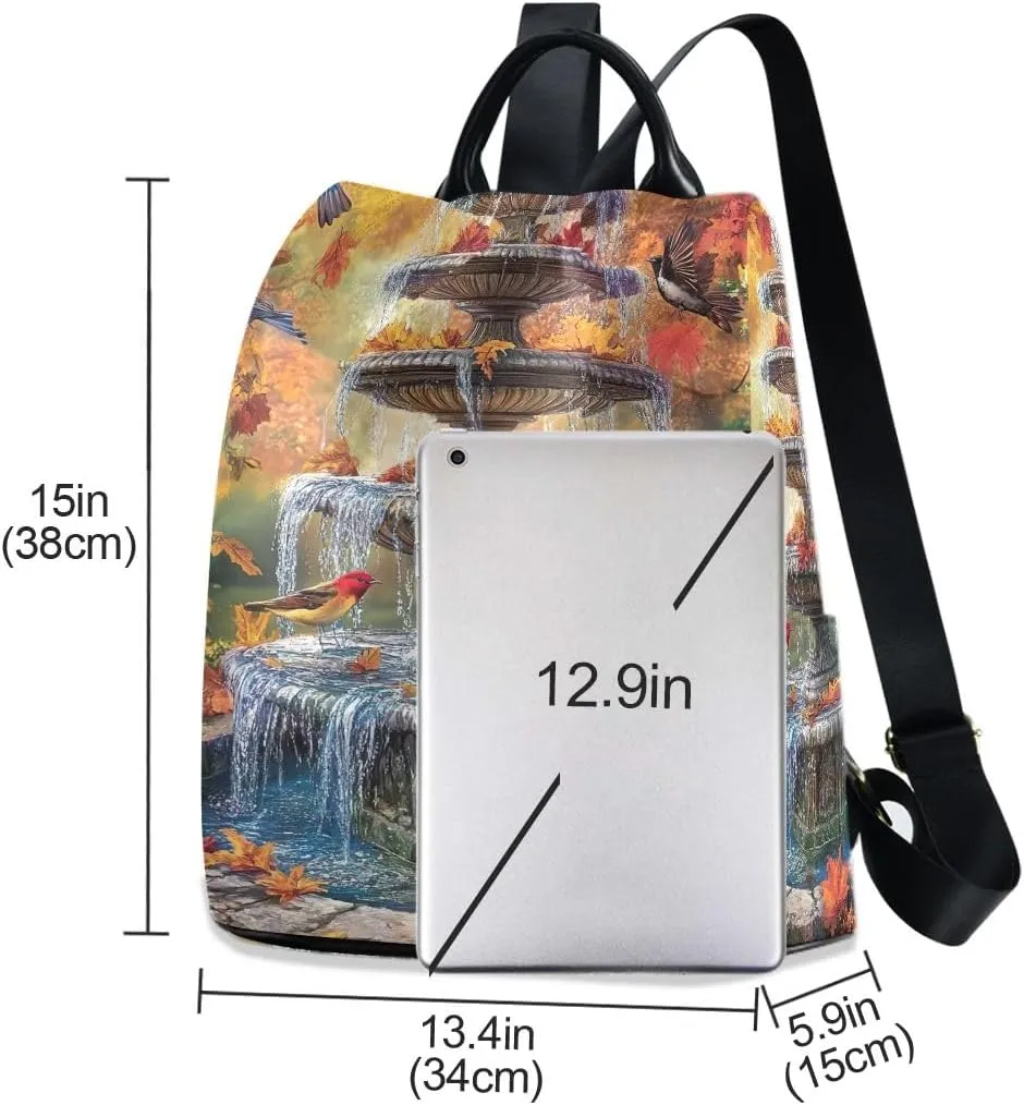 Fall Season Water Fountain Anti Theft Backpack Purse for Women Fashion Travel Bags with Pompom