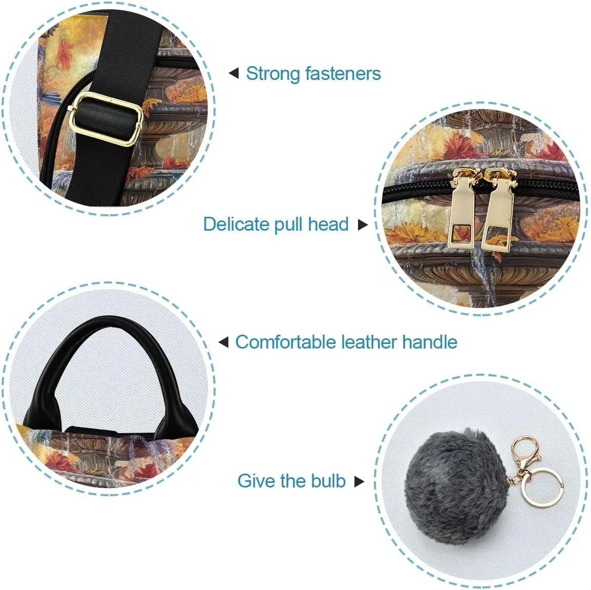 Fall Season Water Fountain Anti Theft Backpack Purse for Women Fashion Travel Bags with Pompom