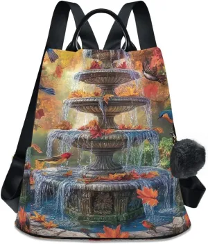 Fall Season Water Fountain Anti Theft Backpack Purse for Women Fashion Travel Bags with Pompom