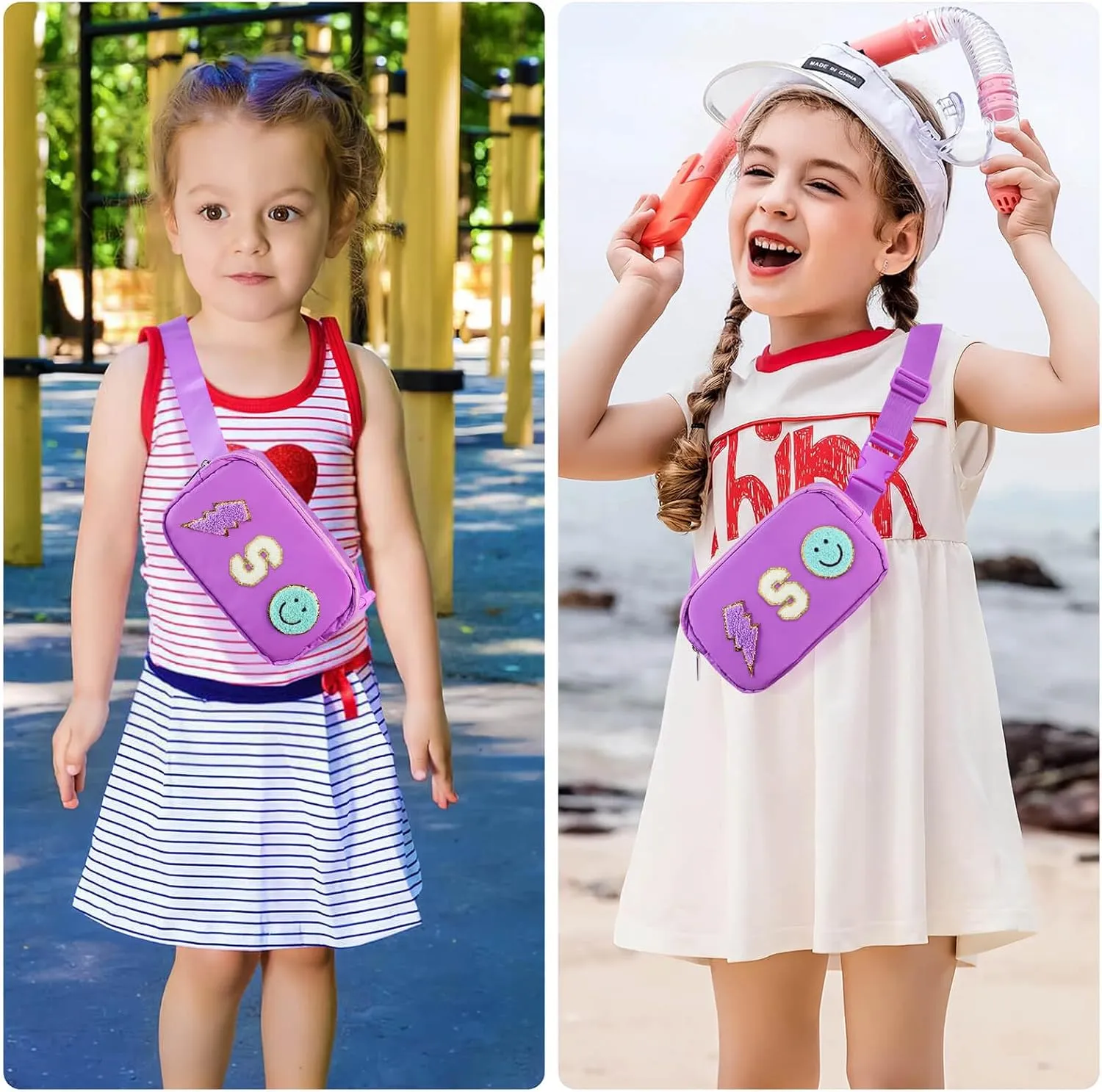 Fanny Pack for Girls Chenille S Letter Crossbody Bag, Preppy Nylon Kids Belt Bag for Birthday Christmas Graduation Personalized Gifts for Teen Girls, Purple
