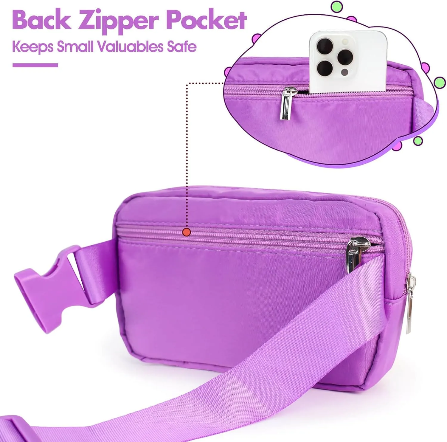 Fanny Pack for Girls Chenille S Letter Crossbody Bag, Preppy Nylon Kids Belt Bag for Birthday Christmas Graduation Personalized Gifts for Teen Girls, Purple
